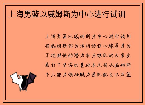 上海男篮以威姆斯为中心进行试训